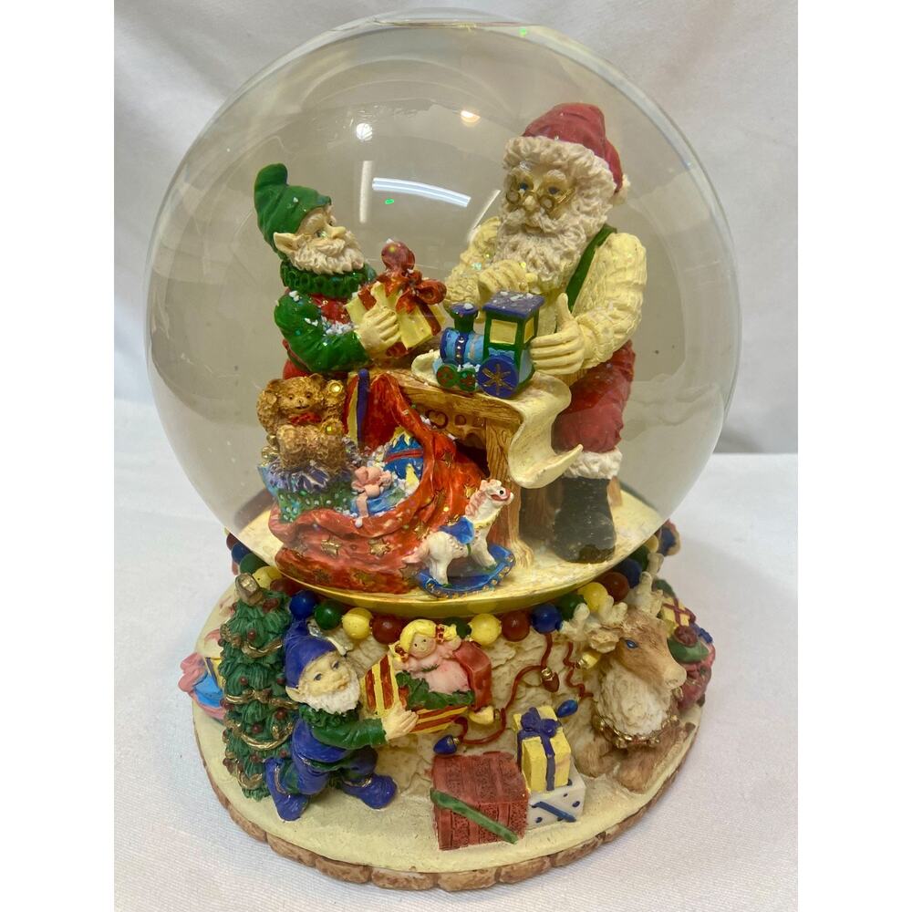 Traditions Christmas Large Musical Snow Water Globe Santa & Elf Preparing Sleigh